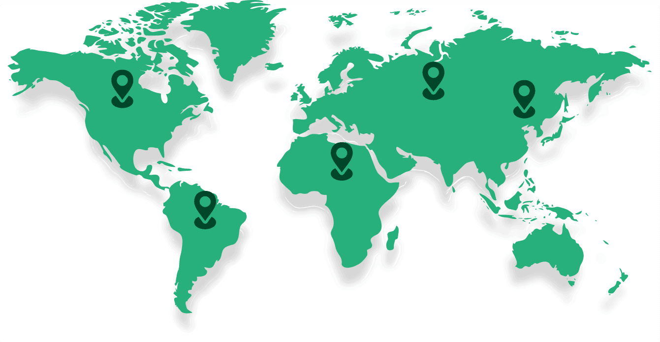 World map marking ADN DigiNet's presence across North America, South America, Africa, Europe and Asia